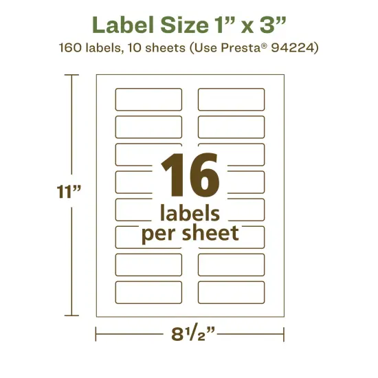 Avery Recycled Matte White Labels,1" x 3" Rectangle {5}