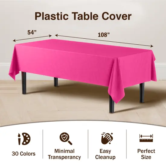 Exquisite 12-Pack Premium Plastic Tablecloth 54in. x 108in. Rectangle Plastic Table Cover Hot Pink {6}