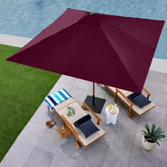 Best Choice Products 9ft Deep Square Solar LED Lighted Patio Umbrella w/ Faux Wood Texture, UV-Resistant Burgundy {5}