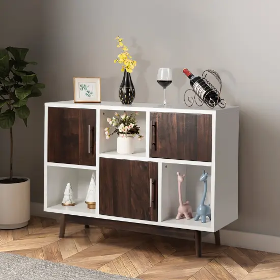Costway Wood Display Storage Cabinet Console Table TV Stand Multipurpose w/ Door & Shelf {4}