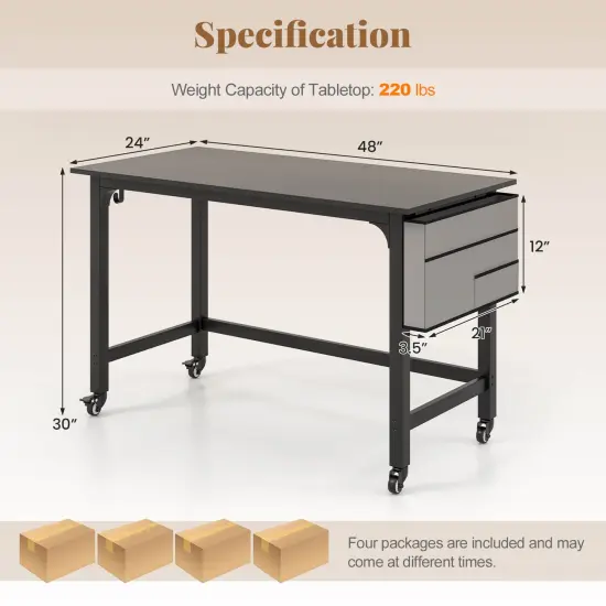 Costway 1/2/4 PCS Rolling Computer Desk Metal Frame PC Laptop Table Wood Top Study Workstation {3}