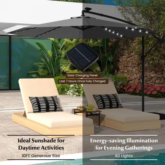 Costway 10 Ft Patio Solar LED Offset Umbrella 40 Lights Crank Cross Base {6}