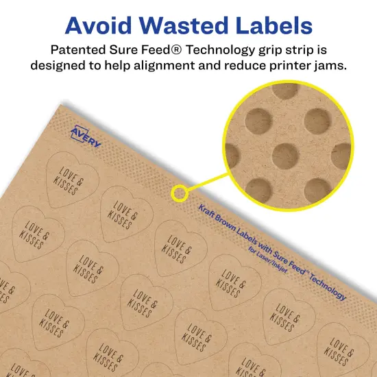 Avery Kraft Brown Heart Labels with Sure Feed, .75" x .75" {4}