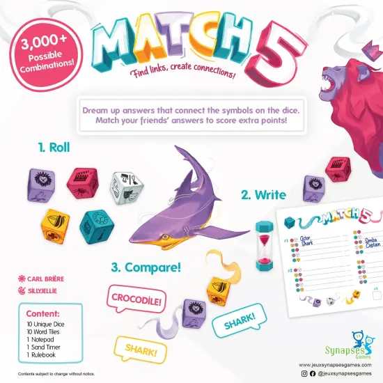 Synapses Games: Match 5, Word Matching Game, FIND Links, Create Connections - 3 Minutes to Create Links for 10 Different dice Combinations, Interactive Family Fun, Easy Rules, up to 2-8 Players {3}