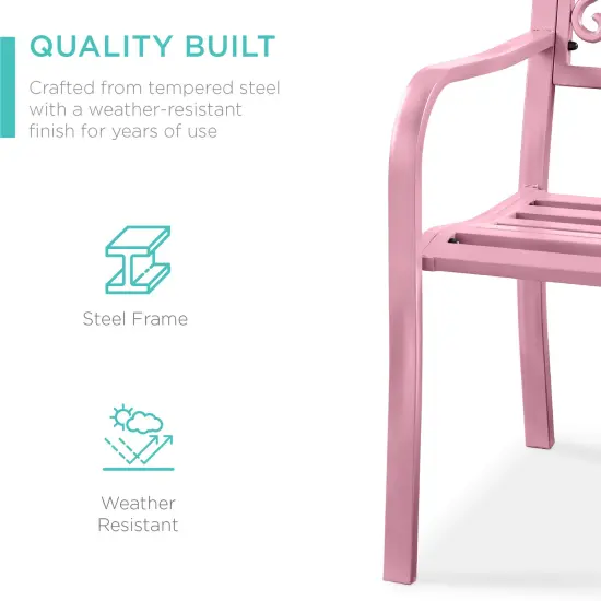 Best Choice Products Outdoor Steel Bench Garden Patio Porch Furniture w/ Floral Design Backrest Pink {4}