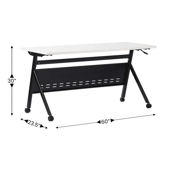 Emma and Oliver Griffin Heavy-Duty Flip Top Training Table with Nesting Design, Privacy Panel, Y-Legs, Tabletop, Metal Frame WhiteTop/BlackFrame {4}