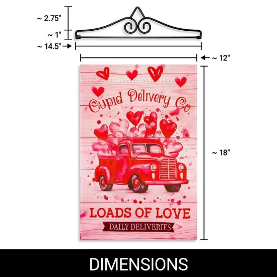G128 Combo Pack Garden Flag Hanger 14IN & Garden Flag Valentine&rsquo;s Day Cupid Delivery Truck Printed 12x18IN Double Sided Yard Garden Lawn Decoration {2}