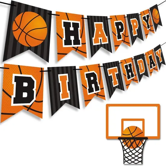 Basketball Happy Birthday Banner Slam Dunk Party Decoration Supplies Kids Teenagers Boys B-day Photo Prop Pennant Ideas NO DIY Required {1}