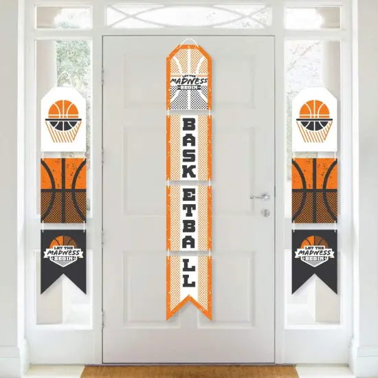 Basketball - Let the Madness Begin - Hanging Vertical Paper Door Banners - College Basketball Party Wall Decoration Kit - Indoor Door Decor {1}