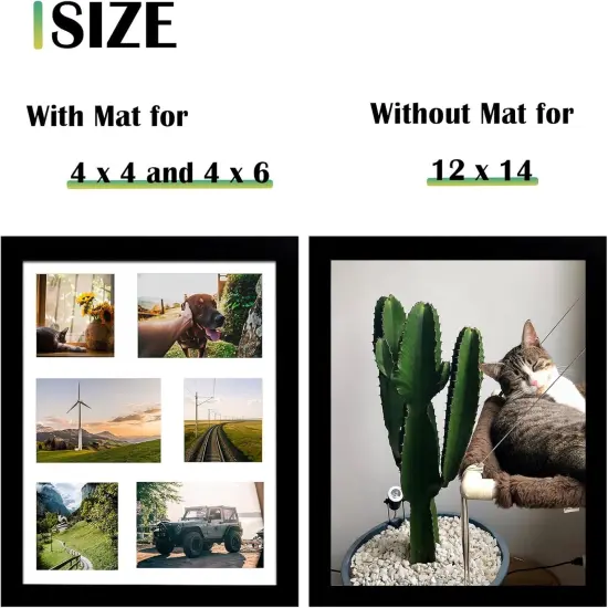 12x14 Picture Frame, Collage Picture Frame, Display Three 4x4 inch Photos and Three 4x6 inch Photos, for Available Horizontal Wall Mounting Display and Vertical, Black. {3}