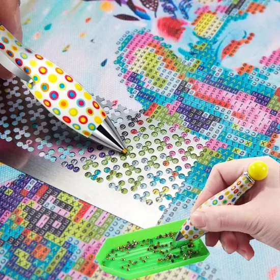 6Pcs Diamond Painting Drill Pens 5D DIY Diamond Art Pens Tools Sticky Pen Rhinestone Picker Quick Point Pen Cross Stitch Embroidery Accessories for Nail Art Decoration (Multicolour) {4}