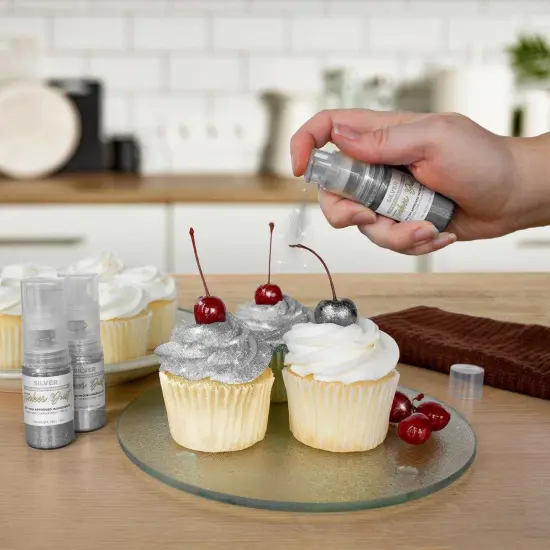 Bakell - Silver Tinker Dust Edible Glitter (25g, 1x Spray Pump) for Food, Desserts, and Beverages! {2}