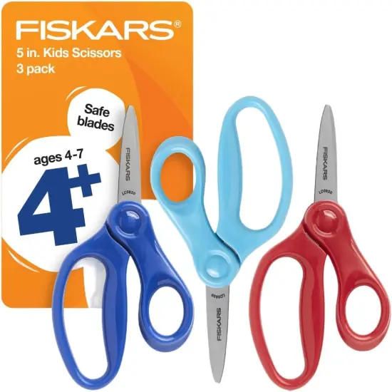 Pointed-Tip Scissors for Kids 4-7 (3-Pack) - Scissors for School or Crafting - Back to School Supplies - Red, Blue, Turquoise {1}