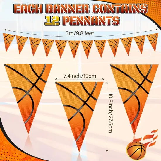 5 Pack Basketball Flags Banner Sports Party Decorations Basketball Championship Pennants Hanging Decor Themed Triangle Flags Sports Game Garland for Birthday Party Supplies {2}