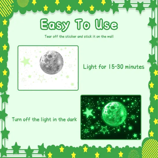 965 PCS Glow in The Dark Stars and Moon for Ceiling, Luminous Stars and Planet Wall Decals, Kids Room Decor, Glowing Galaxy Wall Stickers for Nursery Decorations (Green) {5}