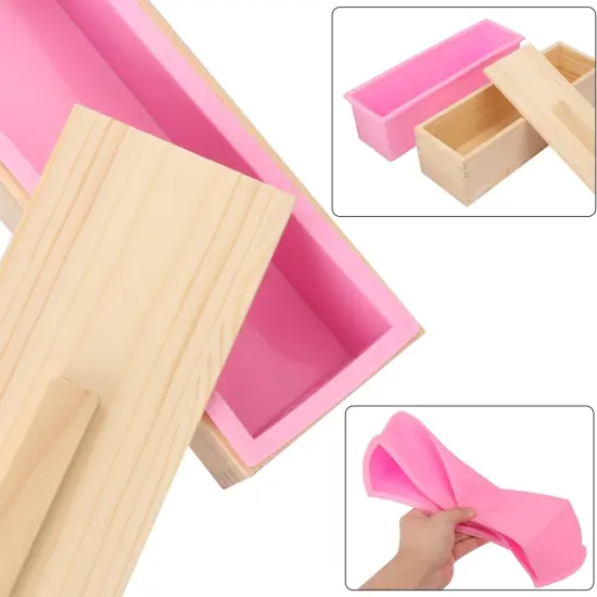 Artisan Soap Mold Loaf Wood Box with 4 Pink Silicone Molds - 42oz, Flexible & Heat Resistant {2}