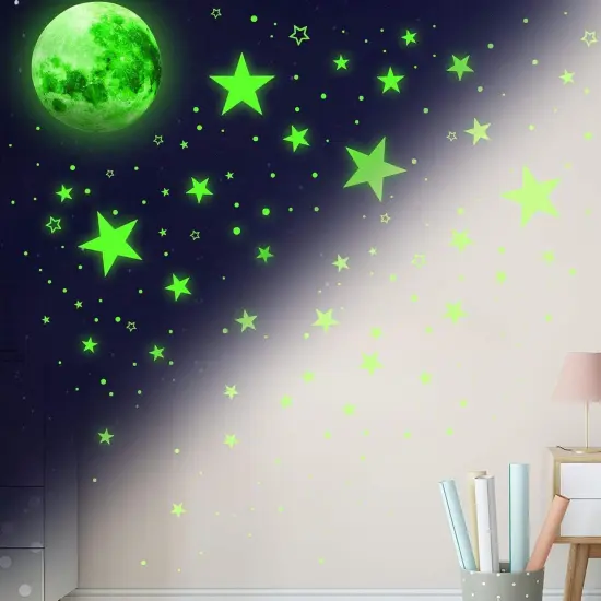 1086Pcs Glow in The Dark Stars, Glow in The Dark Moon for Ceiling Planets Space Wall Stickers Solar System Galaxy Wall Decals for Kids Boys Bedroom Living Room Decoration (Green) {3}