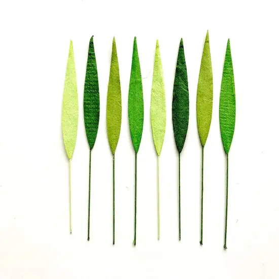 50 pcs. Mixed Tone Green Grass Leaves with Wire Stems 8 mm Mulberry Paper Leaves Craft Supplies Scrap Booking Embellishments for so Many Card Craft Projects {5}