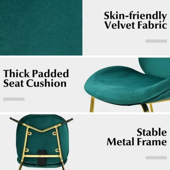Set of 2 Velvet Accent Chairs with Gold Metal Legs and Ergonomic U Shaped Seat Green {3}