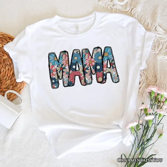 Daisy Floral Mama T-Shirt, Colorful Retro White Tee for Stylish and Cheerful Women {2}