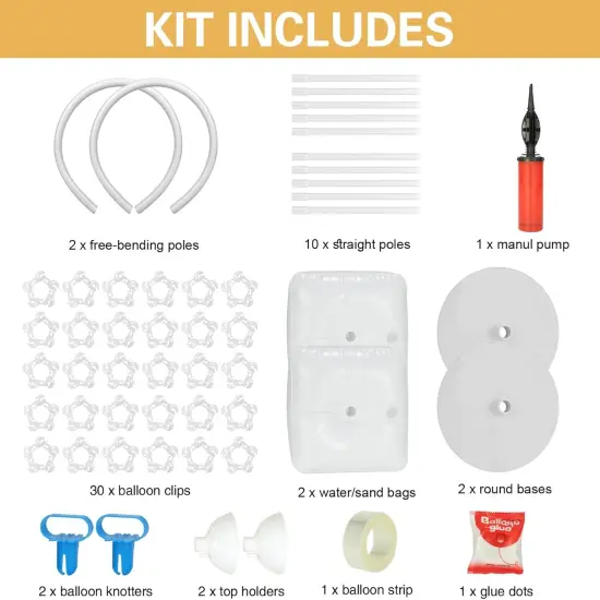 Balloon Arch Kit, Bendable 8FT and 6FT Balloon Arch Stand with Base and Manual Pump, Ballon Arch Stand Kit for Birthday Wedding Baby Shower Holiday Graduation Party Decoration(White) {2}