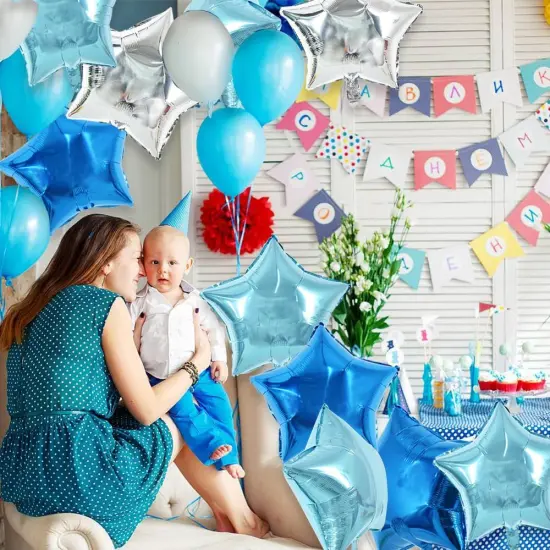 30Pcs 18 Inch Large Blue Silver Star Shape Foil Balloons Big Stars Helium Mylar Ballons for Birthday Wedding Baby Shower Anniversary Engagement Party Decorations Supplies {5}