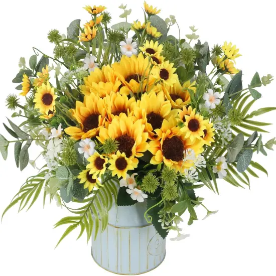 Artificial Flowers Fake Sunflowers 8 Bunches Silk Summer Flowers Faux Sunflower Arrangements for Table Centerpieces Home Kitchen Office Windowsill Hanging Wedding Decor {2}