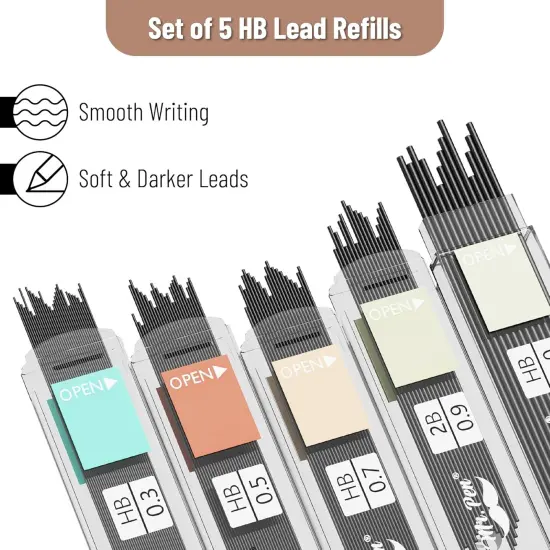 Mechanical Pencil Set, 5 Sizes, 0.3, 0.5, 0.7, 0.9, 2mm, Anti Skidding Grip Cute Mechanical Pencils, Sketching Pencils, Aesthetic Mechanical Pencils, Pastel Mechanical Pencils {5}