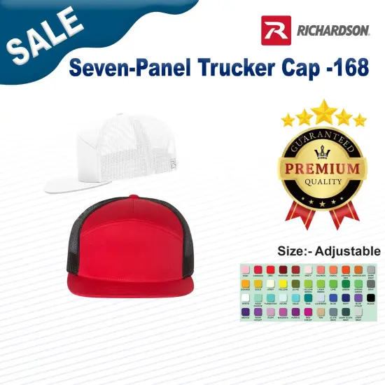 Richardson&reg; Seven Panel Trucker Cap Royal/ Black {3}