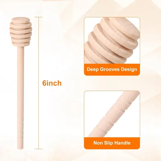22 PCS Wooden Honey Sticks Dipper 6 Inch, Individually Wrapped Mini Honeycomb Honey Stirrer Stick For Honey Jar Dispense Drizzle Honey and Wedding Party Favors Gift {5}