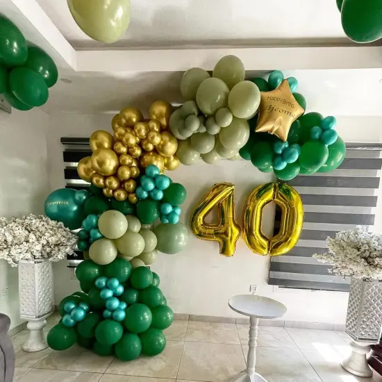 Green Gold Balloons Set, 60PCS Dark Green White Gold Balloons, 12Inch Metallic Green Gold Latex Balloons Gold Confetti Balloons Helium for Jungle Safari Birthday Wedding Baby Shower Party Decoration {3}