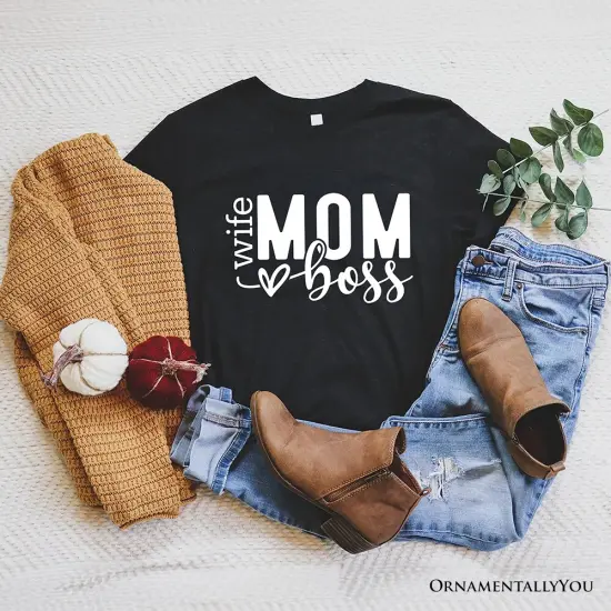 Wife Mom Boss T-Shirt, Black Casual Tee for Strong and Empowered Mothers {6}