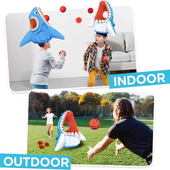 Summer Pool Wave Kids Shark Pool Toy, 3-in-1 Inflatable Float Water Game Basketball Football Head Hoop Toss {3}