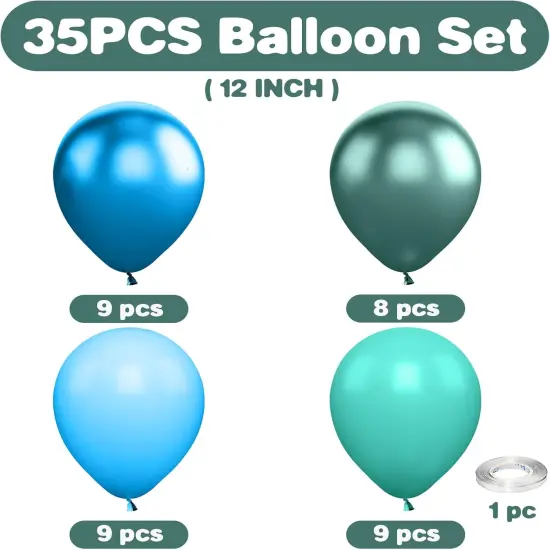 Blue and Green Balloons, Blue and Green Birthday Decorations, 12 Inch Light Blue Teal Blue Metallic Green Metallic Blue Latex Balloons for Birthday Wedding Baby shower Party Decorations {2}