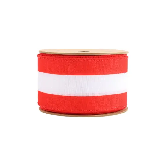 LaRibbons 2 1/2" Wired Ribbon | Red/White Flag Stripe | 10 Yard Roll {4}