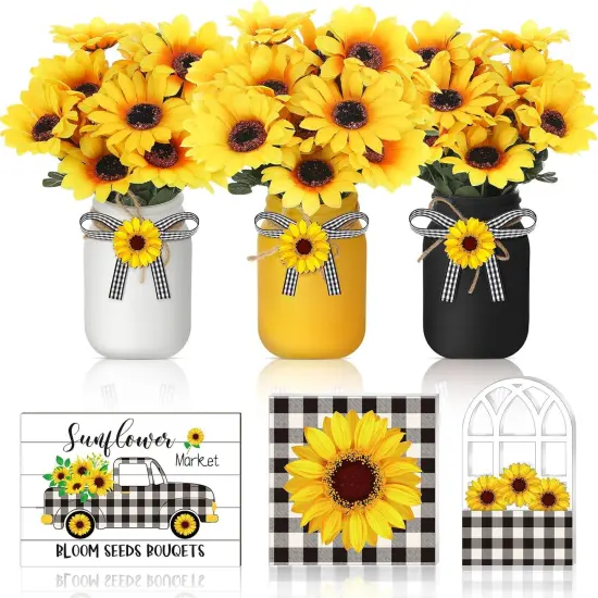 12 Sets Sunflower Mason Jar Centerpiece {1}