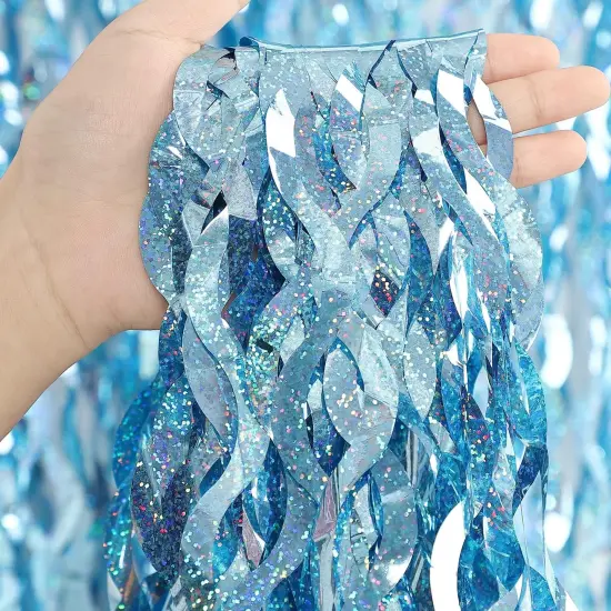 3 Pack 3.3 ft x 6.6 ft Tinsel Foil Fringe Curtain Blue - Foil Fringe Backdrop Wall Curtains for Baby Shower,Mermaid,Under The Sea,Ocean,Frozen Party Decorations {2}