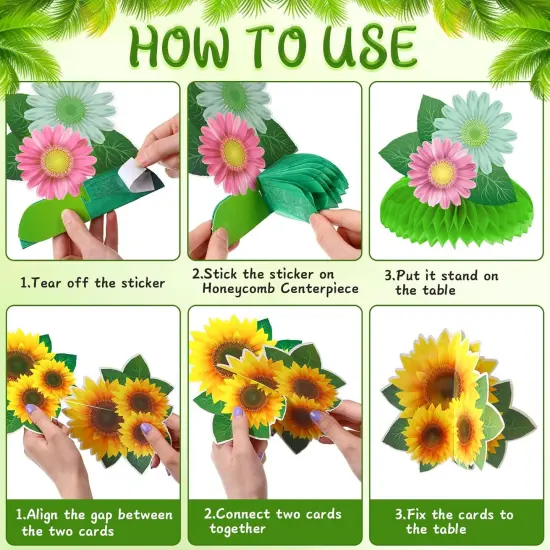 10 Pieces Sunflower Honeycomb Centerpiece Table Toppers, Autumn Summer Spring Birthday Decor for Women Kids Office {3}