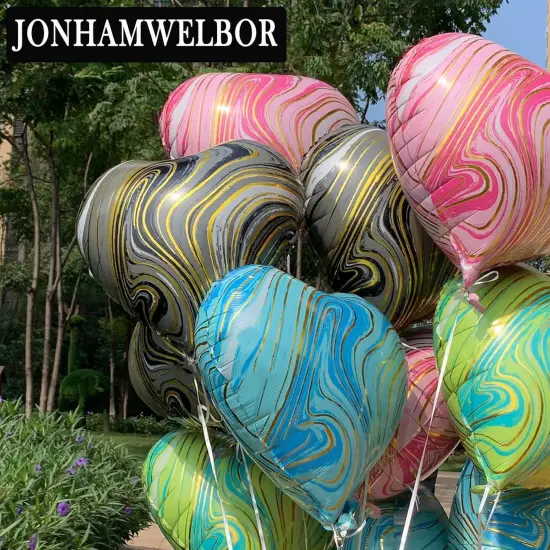 20Pcs 18 inch Marble Blue Foil Mylar Heart Shape Balloons Decorations Valentines Birthday Wedding Baby Shower Party (Marble Blue) {5}