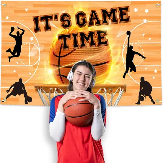 Basketball Birthday Banner It's Game Time Basketball Party Decorations Sport Theme Birthday Wall Hanging Backdrop Decor Boys Bday Photo Background 70.8 x 43.3 Inch {5}