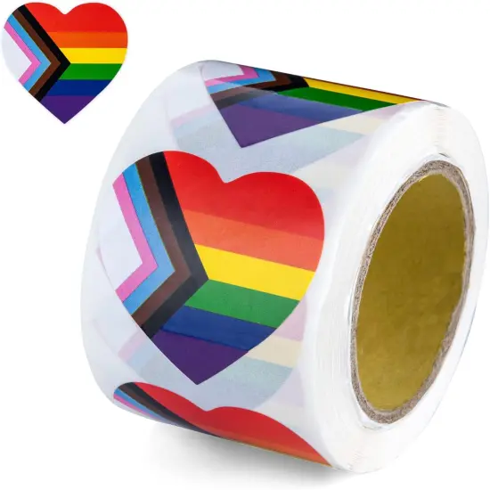 250 "Progress Pride Daniel Quasar Heart Stickers - LGBTQ Pride Heart-Shaped Stickers for Pride Month {1}
