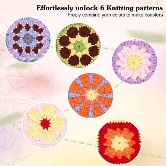 Crochet Daisy Flower Granny Square Crochet kit for Beginners Adult, 6 in 1 Handmade Crochet Coasters kit Complete Knitting Kit with Step-by-Step Video Tutorials Yarns Crochet Hook {3}