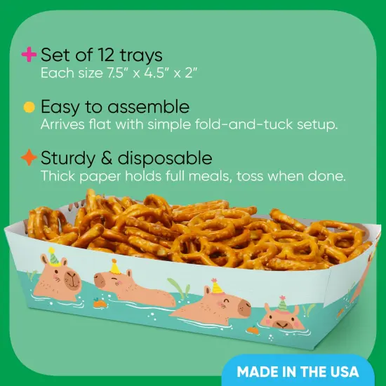 Big Dot of Happiness Capybara Party Paper Food Trays, Disposable Double-Sided Paper Food Holders for Nachos, Hot Dogs, French Fries - 12 Ct {4}