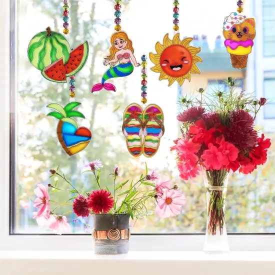 30 Sets Summer Suncatcher Craft Kits Glow in The Dark DIY Window Paint Art Sun Catcher Kits for Home Classroom Party Activities Art Project Party Favors {2}