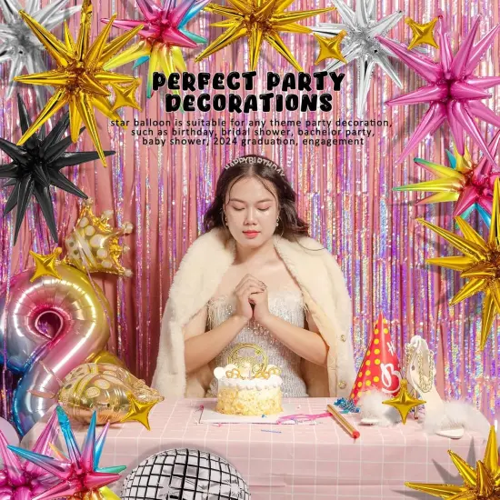 9 Pcs Gold Star Foil Balloons, Huge 4D Explosion Star Aluminum Foil Mylar Balloons, 22 inch Gold star Balloon for Birthday {5}
