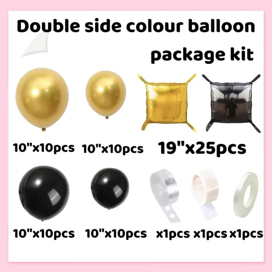 Mylar Gold Black Square Foil Balloon Wall Tunnel Arch Background Chrome Double sided Flat Metallic Gold& Black Balloon Garland Kit Graduation Anniversary Birthday Backdrop Party Decorations {3}