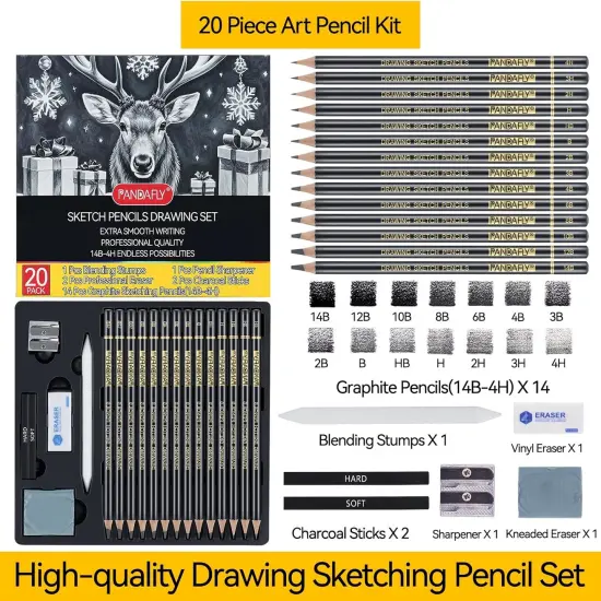 Drawing Sketching Pencil Set, 20 Piece Pro Art Pencil Sketch Kit, Graphite Pencils (14B-4H), Ideal for Drawing Art, Sketching, Shading, Artist Pencils for Beginners & Pro Artists {2}