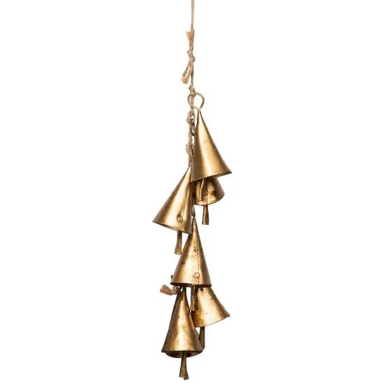 Northlight Hanging Cascade of Mini Iron Christmas Cone Bells - 17" Gold {6}