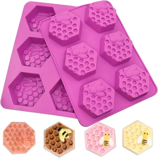 2 Pack Honeycomb Silicone Soap Molds, 6 Cavity Hexagon Bee Silicone Molds for Soap, Lotion Bars, Wax Melts, Beeswax (Purple) {1}