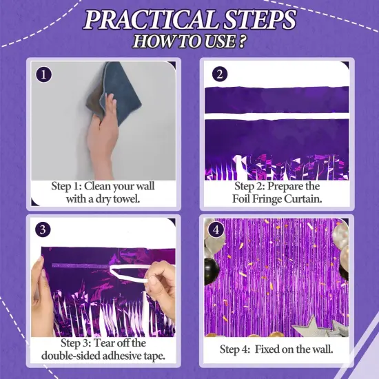 3 Pack Foil Fringe Backdrop - Purple Shiny Tinsel Curtains for Party Decoration/Photo Booth Props - 3.3x8.2 FT Metallic Foil Backdrop for Birthday, Wedding, Graduation, Christmas. {2}